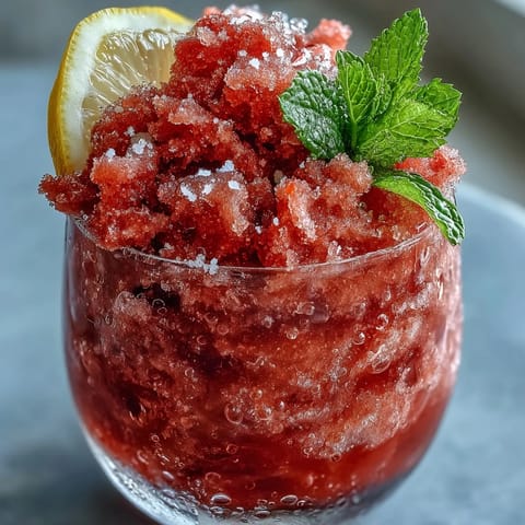 Frosted Frozen Strawberry Lemonade Slushie, perfect for cooling down on a summer day.