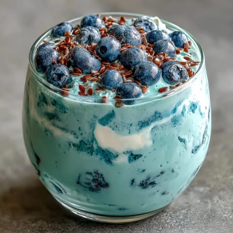 Probiotic Kefir Smoothie with Blueberry and Flaxseed ready to enjoy.