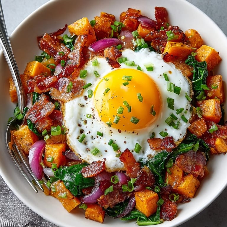Golden Sweet Potato & Bacon Breakfast Hash— savory, smoky, perfect for a weekend brunch.