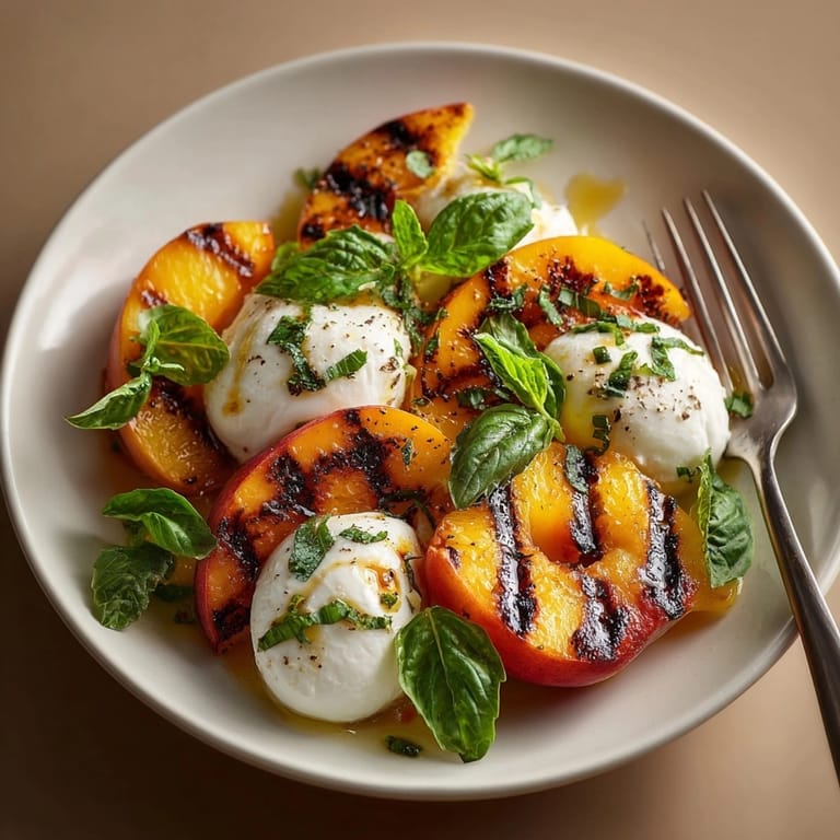 Making grilled peach &amp; burrata salad: summer's best flavors, ready in minutes.