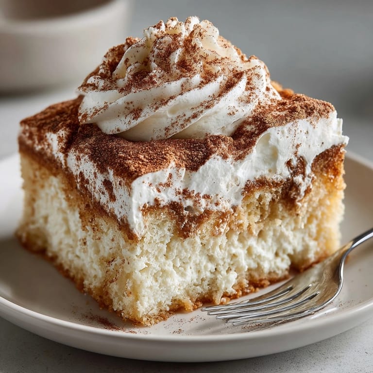 Homemade Tres Leches Cake: a fluffy sponge soaked, topped with cinnamon dust.