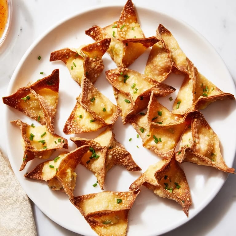Golden-fried pumpkin wonton bites served with sweet chili sauce, perfect for gatherings.  