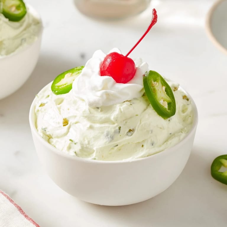 Enjoy a refreshing bowl of Jalapeño Soda Float Dip with crispy tortilla chips on the side.