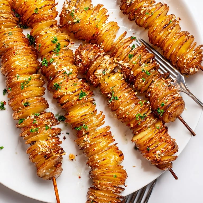 Deliciously spiraled Air-Fryer Tornado Potatoes topped with cheese and fresh herbs, perfect for sharing.