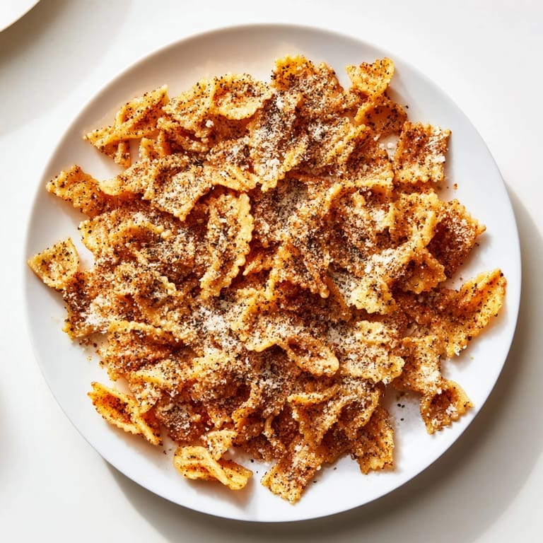 Golden brown Pasta Chips Seasoned Variety, perfect for dipping in creamy hummus.  