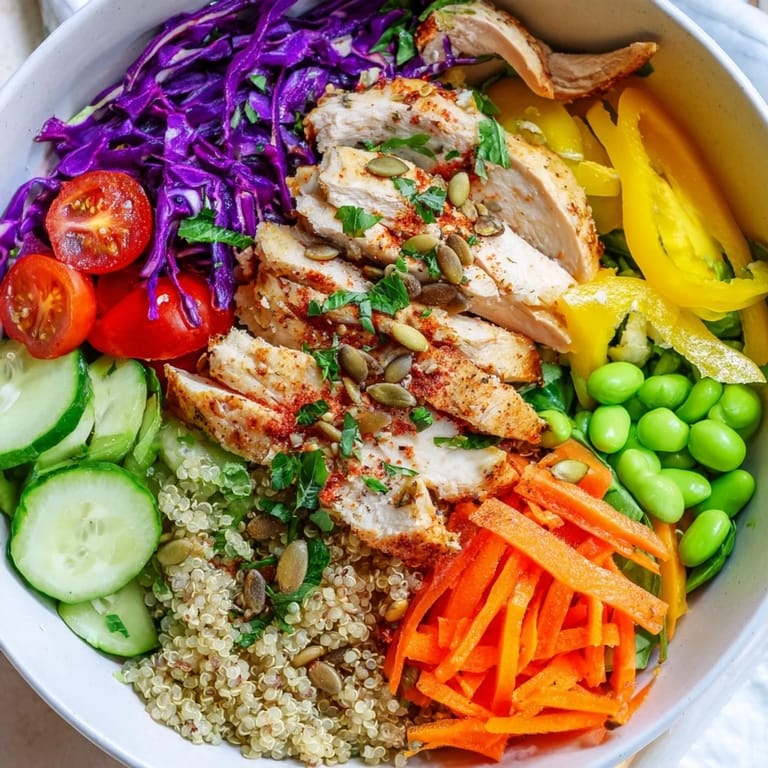 Vibrant healthy meal-prep bowls filled with quinoa, fresh veggies, and zesty dressing.
