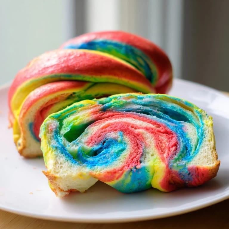 Colorful, soft cloud bread sliced and ready to serve with berries and whipped cream.