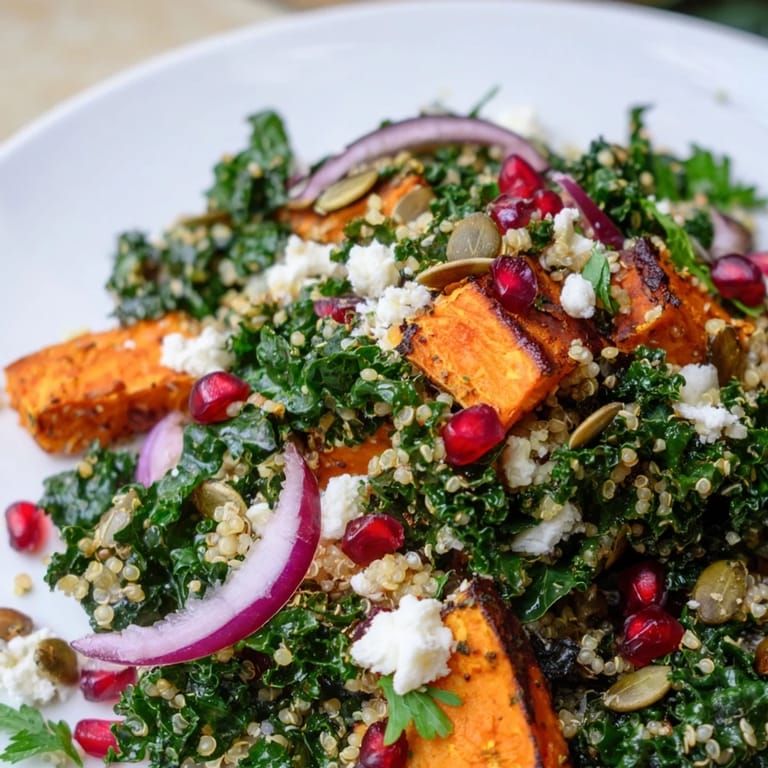 Fresh kale, quinoa, and roasted sweet potatoes make up this delicious Kale & Quinoa Salad.