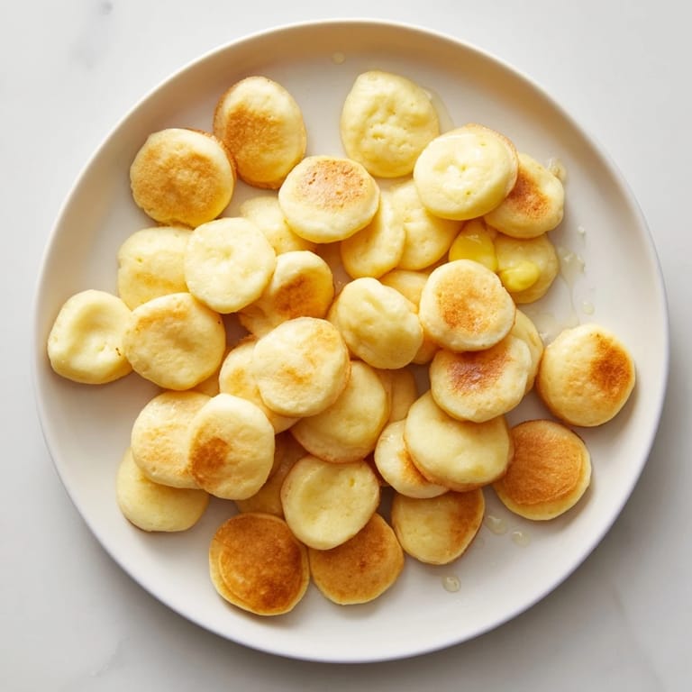 A close-up of delicious bite-sized Pancake Cereal, freshly cooked for a fun breakfast treat.