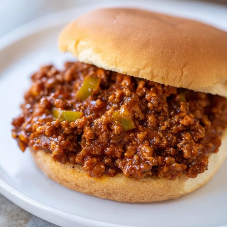 Freshly made Sloppy Joes: a classic comfort food, the saucy beef filling ready to enjoy on warm buns.