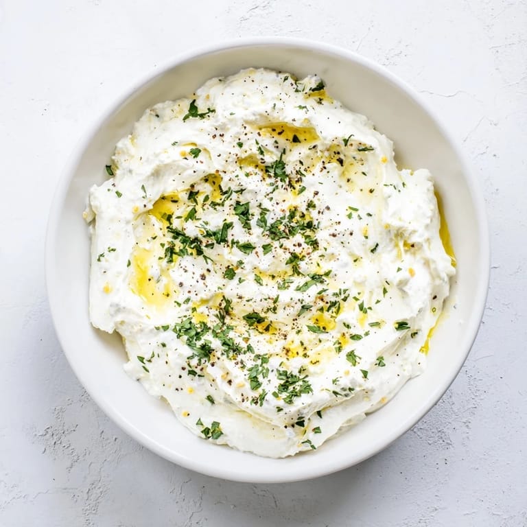 A close-up shot of the flavorful whipped feta recipe, beautifully garnished and ready to serve.