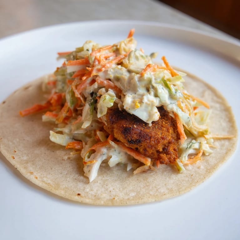 Warm, flavorful Buffalo Chicken Smash Burger Tacos served with ranch slaw; the perfect quick dinner.