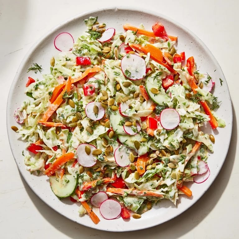 Close-up of a refreshing Green Goddess Confetti Chop Slaw, ready to be enjoyed as a side dish.