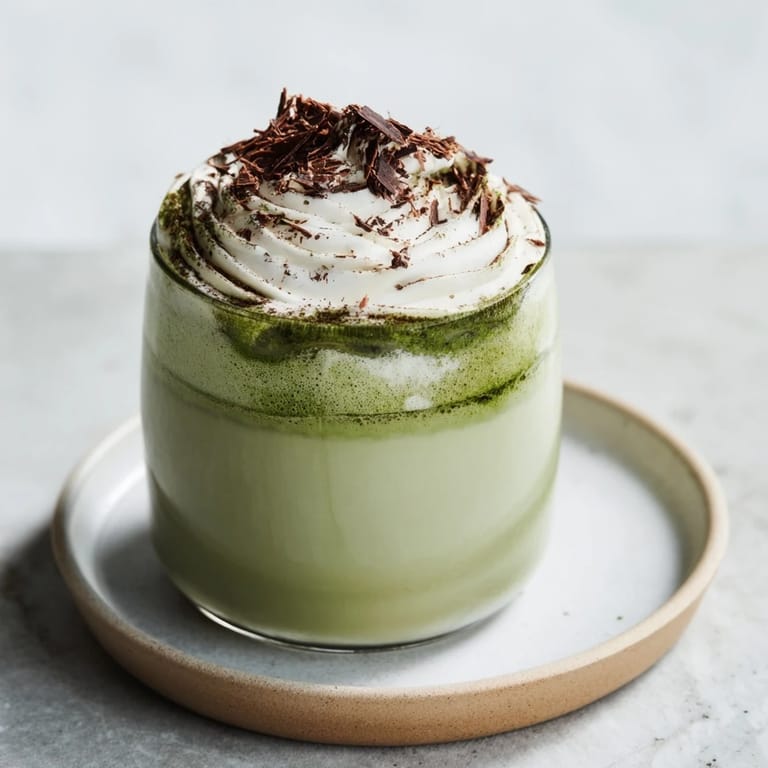 This creamy, flavorful Collagen Peppermint Mocha Matcha Latte showcases light green matcha and rich, dark chocolate hues.