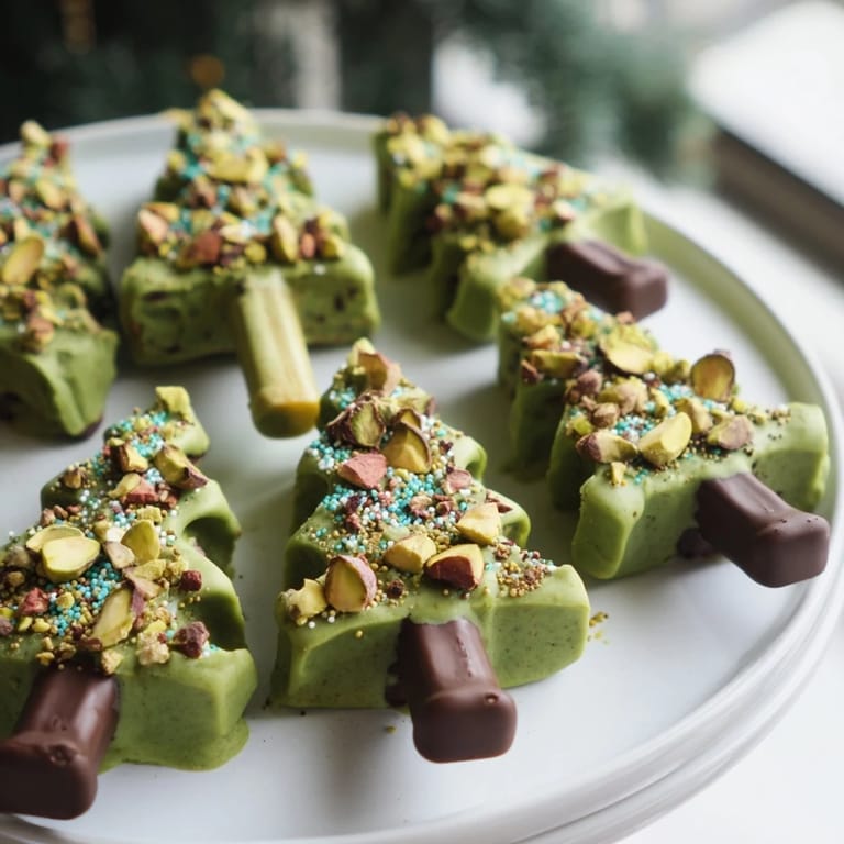 Homemade Matcha Pistachio Christmas Tree Blondie Bars feature a light green hue, perfect for a festive dessert with crunchy pistachios.