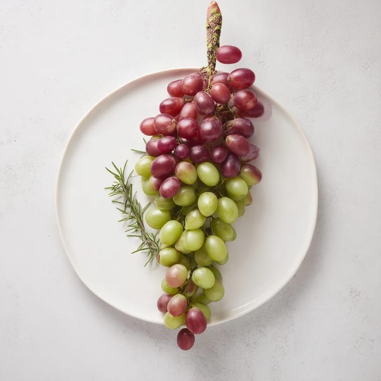 A beautiful close-up of the easy Vineyard Grape Cluster Drop, showcasing juicy red and green grapes.