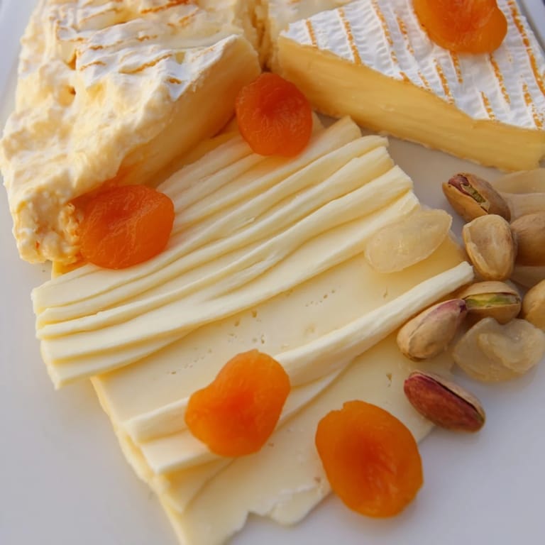 Beautifully arranged Saffron Silk cheese board featuring silky textures, perfect for easy entertaining at home.