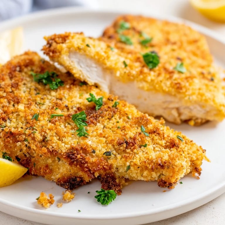 Freshly baked and golden, these crispy parmesan chicken cutlets are a delicious Italian-American meal.