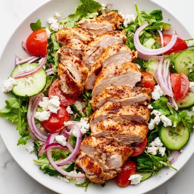 Quick Pan-Seared Chicken Salad with tender chicken, crisp vegetables, and a flavorful balsamic dressing.