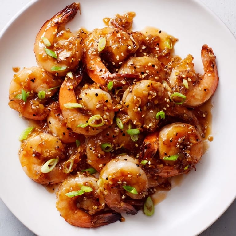 Succulent Honey Garlic Shrimp in a savory sauce with visible green onion garnish, a quick weeknight meal.