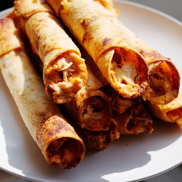 Crispy Air Fryer Taquitos, filled with savory chicken and cheese, look perfect for a quick and easy dinner.