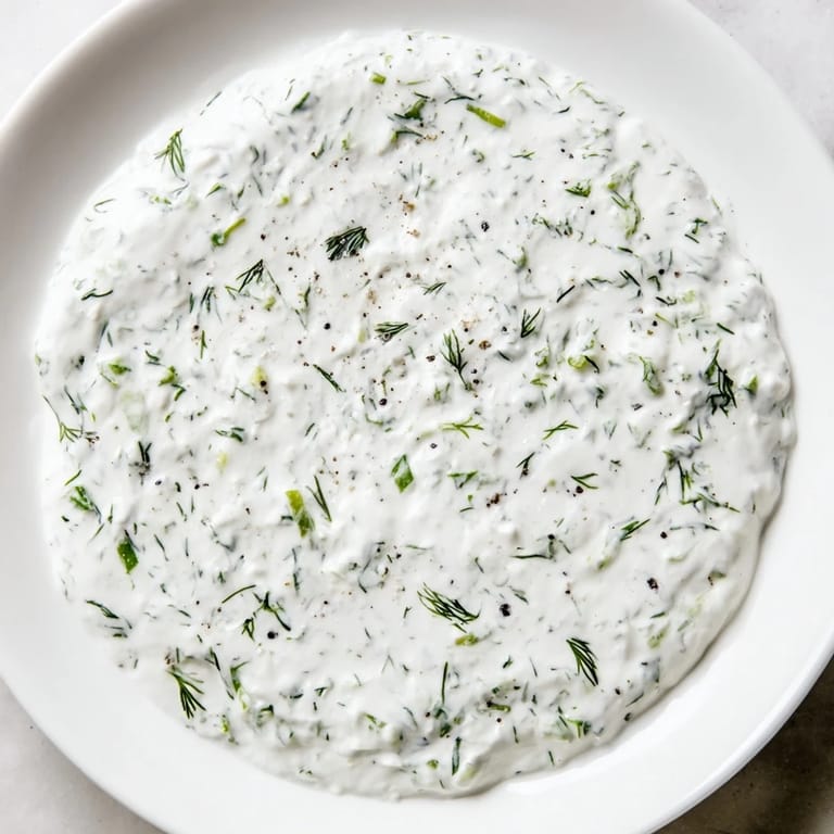 Cool, tangy Greek Yogurt Herb Dip, ready to be scooped up with colorful, crunchy pita chips.