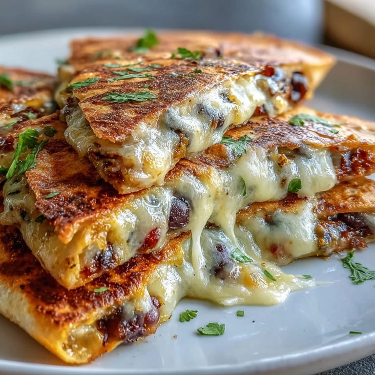 Close-up of a crispy Blooming Quesadilla Ring slice, showing melted cheddar and Monterey Jack cheese pulling apart.
