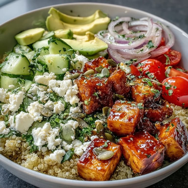 Colorful Simple Grain Bowl with farro, tofu, fresh herbs, and creamy avocado, showcasing a nutritious and customizable meal prep option perfect for a busy week.