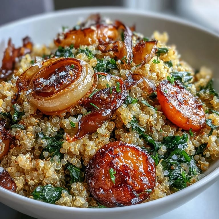 Colorful quinoa bowl with tender roasted carrots, bright green peas, and crunchy pumpkin seeds, perfect for a healthy gluten-free dinner.