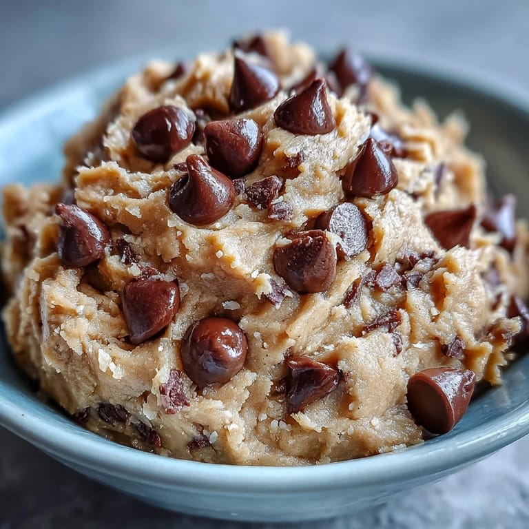 Edible protein cookie dough featuring rich chocolate chips, perfect for guilt-free snacking or a quick post-workout boost.