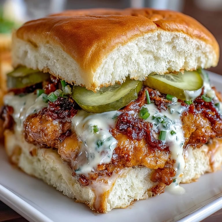 Flavorful Mississippi chicken slow-cooked to perfection, layered on a bun and finished with crunchy dill pickles.