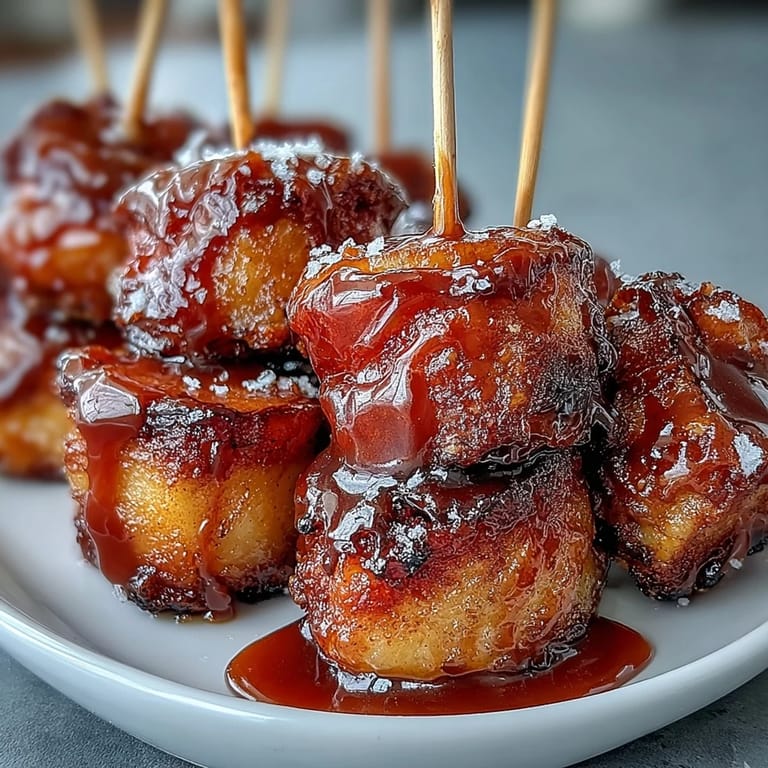 3. Adorable mini candy apples on toothpicks, shiny candy coating contrasting with fresh green apple centers.