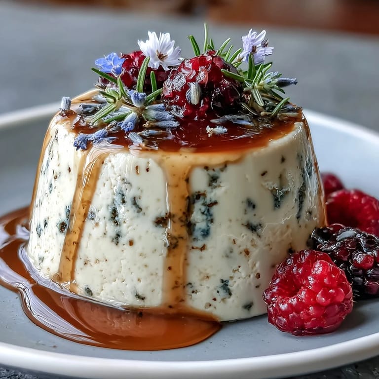 Fragrant lavender and honey panna cotta in a glass, topped with vibrant berries for a spring dessert.