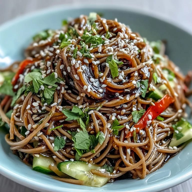 Refreshing Cold Soba Noodle Salad with crunchy toppings, perfect for a summer lunch.