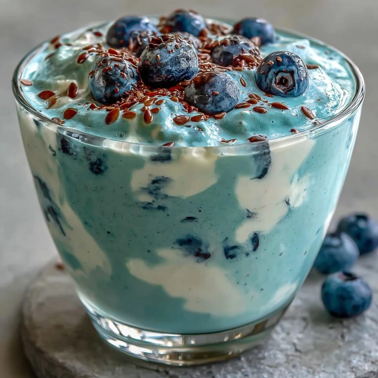 Sip this delicious Probiotic Kefir Smoothie with fresh blueberries and flaxseed.