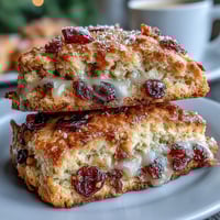 1. Candied orange cranberry scones baked golden, studded with tart dried cranberries and sweet orange peel, perfect for Valentine's brunch.