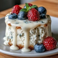 High-protein cottage cheese cheesecake cups with creamy filling and fresh berries in a muffin tin.