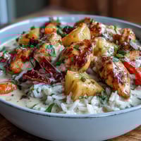 A vibrant one-pot chicken pineapple coconut curry with tender chicken, sweet pineapple, and creamy coconut milk in a rich, aromatic sauce.