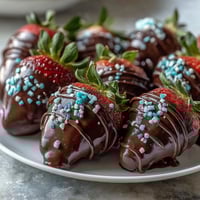 Chocolate-dipped strawberries with sprinkles make a festive Easter dessert, featuring juicy berries coated in rich chocolate and colorful candy toppings.