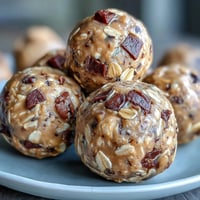 Delicious peanut butter energy balls with dark chocolate chips, rolled oats, and honey for a healthy, no-bake snack.  