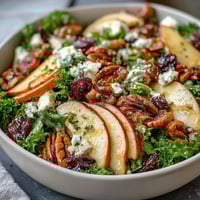 Crunchy celery apple salad with walnuts and feta, showcasing crisp apple slices and toasted nuts on a bed of fresh greens.