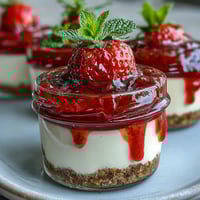 No-Bake Strawberry Cheesecake Jars filled with creamy layers and fresh strawberry compote, perfect for spring gatherings.  
