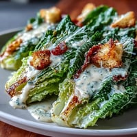 Creamy tahini Caesar salad with crisp romaine, cherry tomatoes, and crunchy croutons tossed in a tangy lemon-tahini dressing.