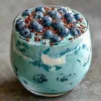 Probiotic Kefir Smoothie with Blueberry and Flaxseed ready to enjoy.